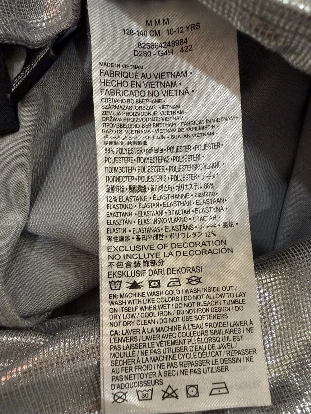 Converse Kids Silver Metallic Leggings Youth Medium 10/12 Shiny Stretch Pants